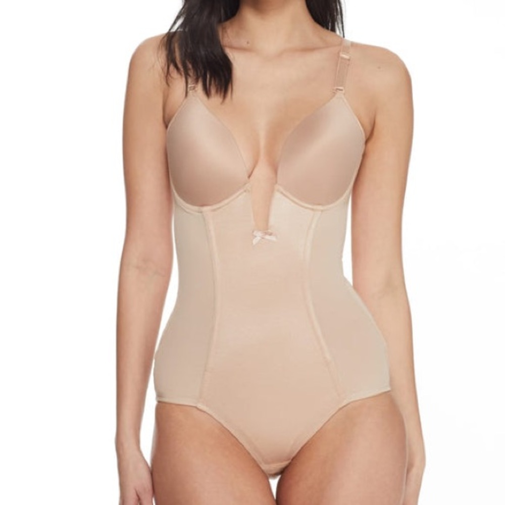 Va Bien Ultra Lift Plunge Firm Control Corset Bodysuit with Boning in Nude 32C